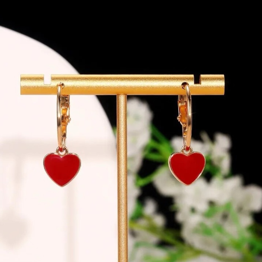 New Red Heart Huggie Hoop Love Earrings
